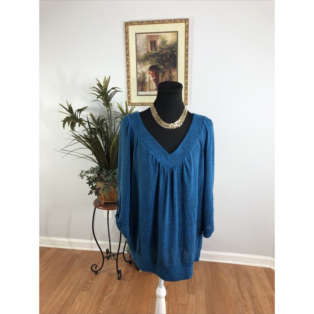 AGB Women‎ Blouse Size XL V-Neck 3/4 Sleeve with Tab Boho Lagenlook Pullover